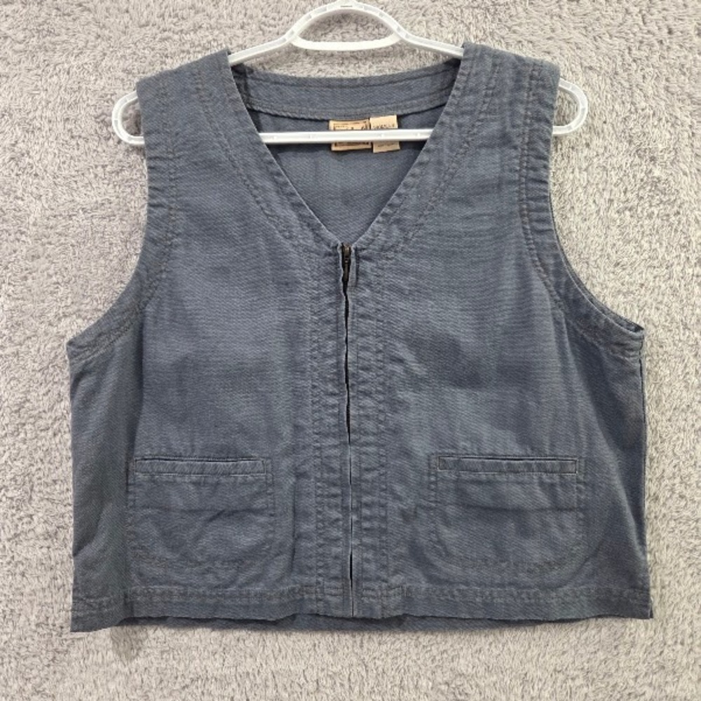 Woolrich Vest Women's Medium Blue Smoke Linen Cotton Blend Zip Up Utility Pocket